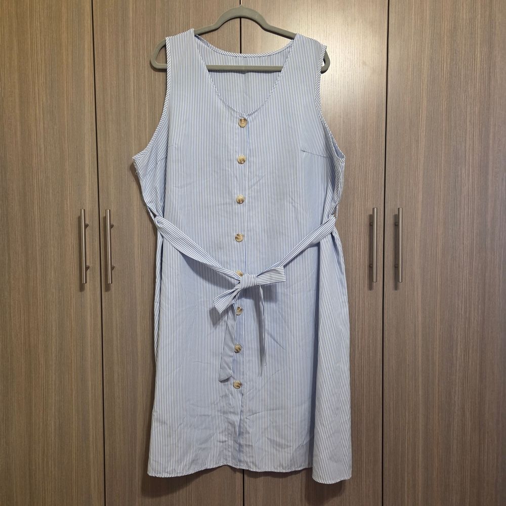 Sleeveless Striped Dress with Belt